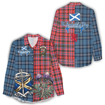 Straiton Tartan Women's Casual Shirt Happy St. Andrew's Day Half Tartan Style