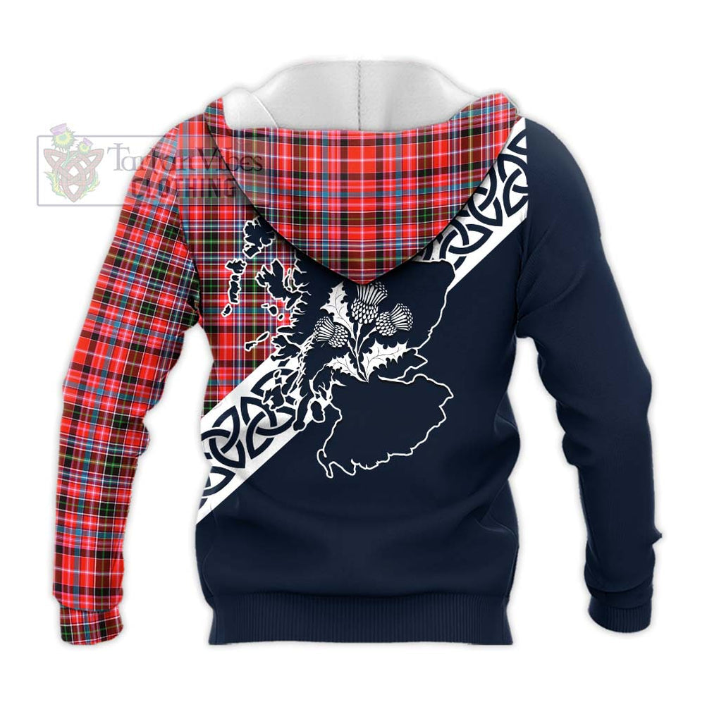 Tartan Vibes Clothing Straiton Tartan Knitted Hoodie Featuring Thistle and Scotland Map