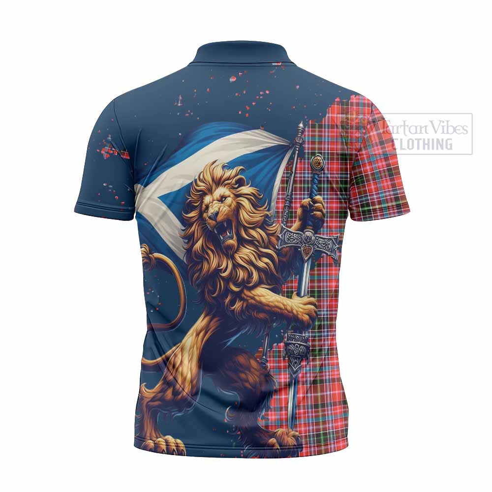 Tartan Vibes Clothing Straiton Tartan Family Crest Zipper Polo Shirt with Scottish Majestic Lion