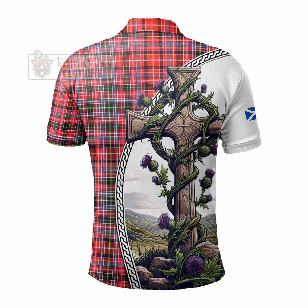 Tartan Vibes Clothing Straiton Tartan Polo Shirt with Family Crest and St. Andrew's Cross Accented by Thistle Vines