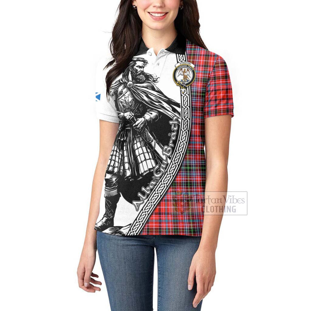 Tartan Vibes Clothing Straiton Tartan Clan Crest Women's Polo Shirt with Highlander Warrior Celtic Style