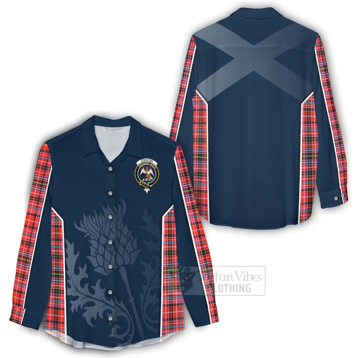 Tartan Vibes Clothing Straiton Tartan Women's Casual Shirt with Family Crest and Scottish Thistle Vibes Sport Style