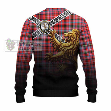 Straiton Crest Tartan Knitted Sweater with Golden Lion Emblem Celtic Style - Tartan Vibes Clothing