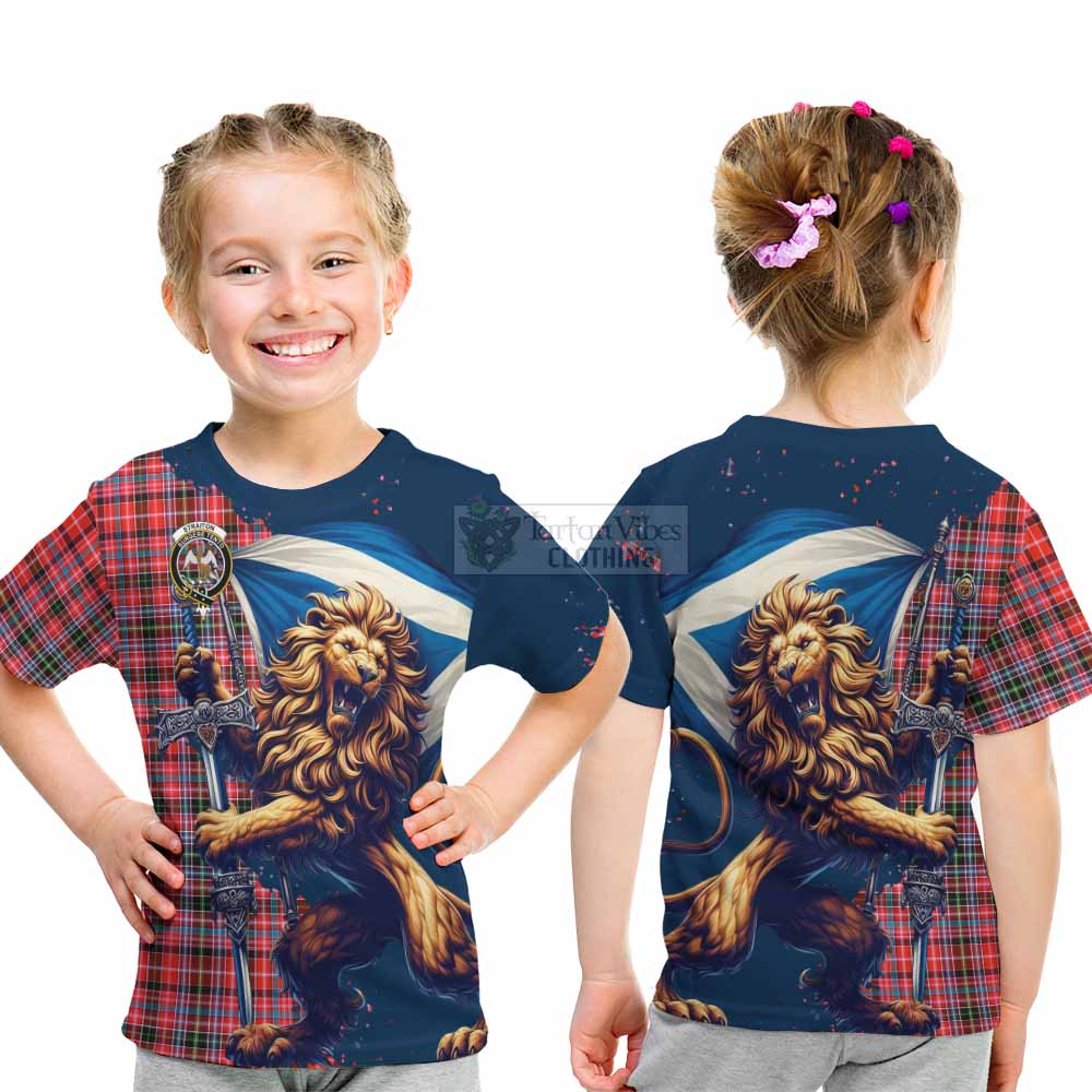 Tartan Vibes Clothing Straiton Tartan Family Crest Kid T-Shirt with Scottish Majestic Lion