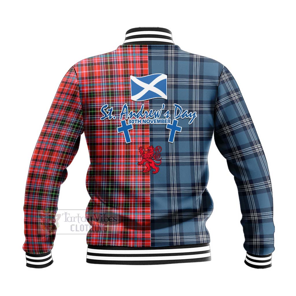 Tartan Vibes Clothing Straiton Tartan Baseball Jacket Happy St. Andrew's Day Half Tartan Style