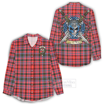 Straiton Tartan Women's Casual Shirt with Family Crest Celtic Skull Style