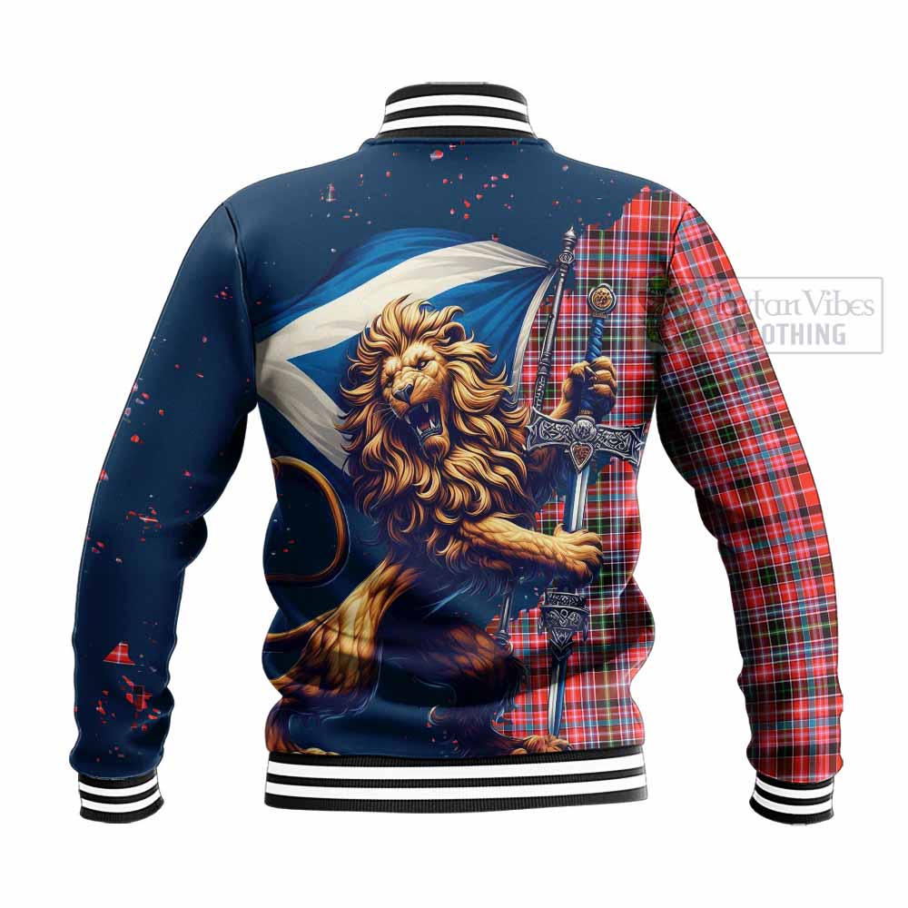 Tartan Vibes Clothing Straiton Tartan Family Crest Baseball Jacket with Scottish Majestic Lion