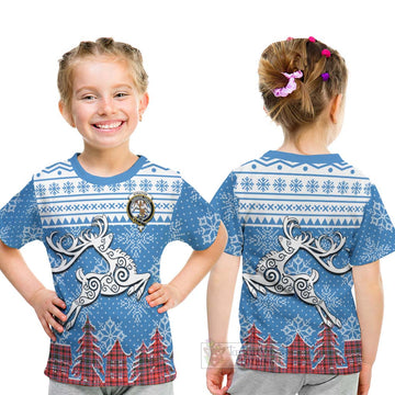 Straiton Clan Christmas Kid T-Shirt Celtic Reindeer Style