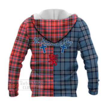 Straiton Tartan Knitted Hoodie Happy St. Andrew's Day Half Tartan Style