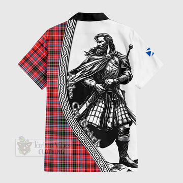 Straiton Tartan Clan Crest Short Sleeve Button Shirt with Highlander Warrior Celtic Style