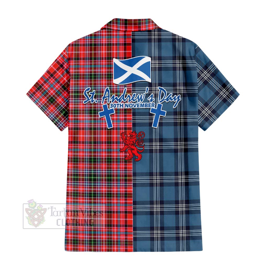 Tartan Vibes Clothing Straiton Tartan Short Sleeve Button Shirt Happy St. Andrew's Day Half Tartan Style