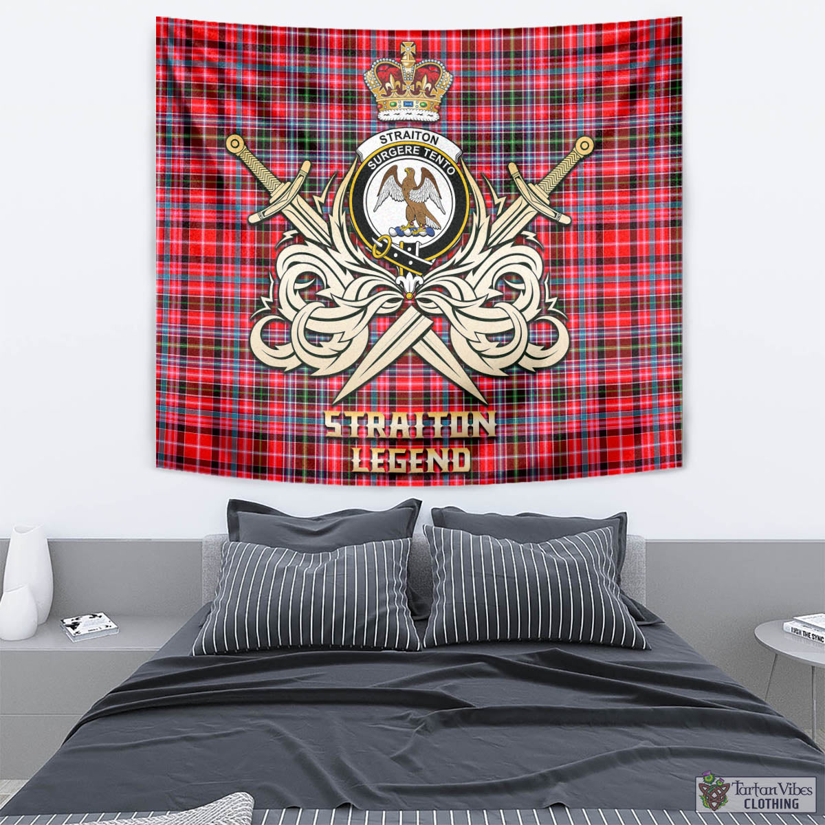 Tartan Vibes Clothing Straiton Tartan Tapestry with Clan Crest and the Golden Sword of Courageous Legacy