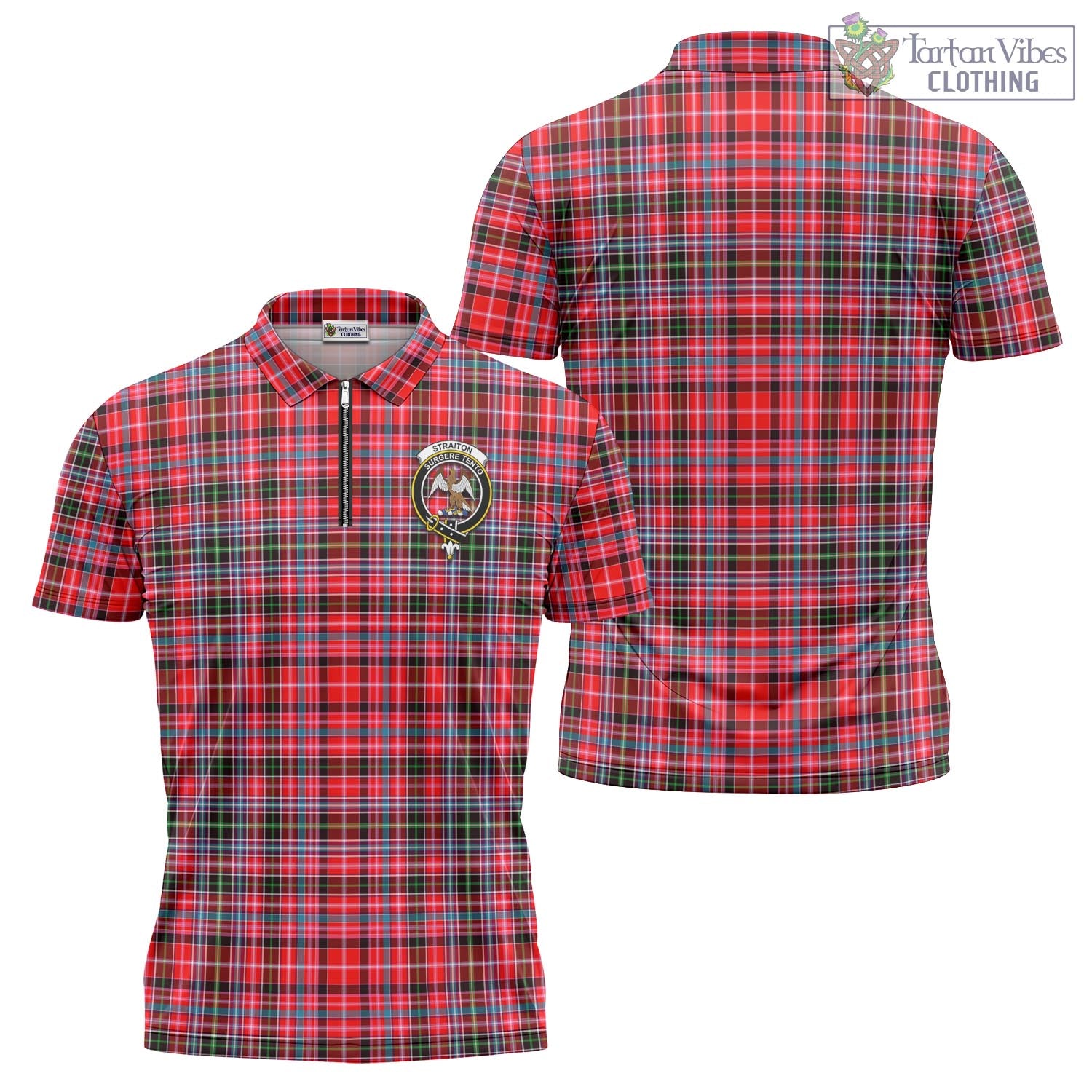 Tartan Vibes Clothing Straiton Tartan Zipper Polo Shirt with Family Crest