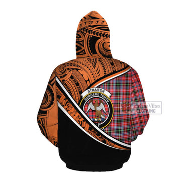 Straiton Crest Tartan Cotton Hoodie with Polynesian Vibes Style - Orange Version