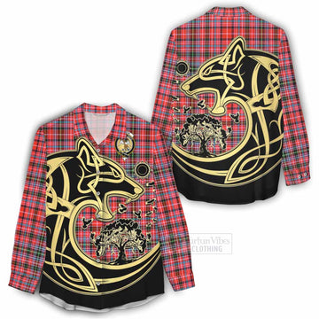 Straiton Tartan Women's Casual Shirt with Family Crest Celtic Wolf Style