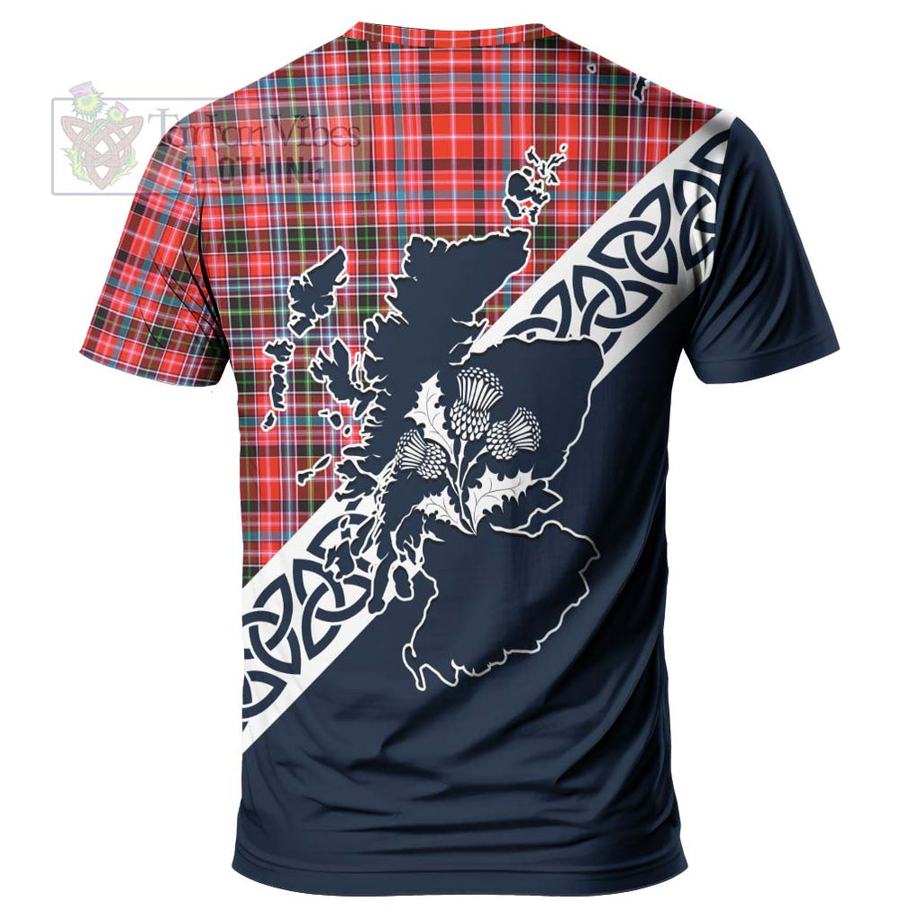 Straiton Tartan T-Shirt Featuring Thistle and Scotland Map