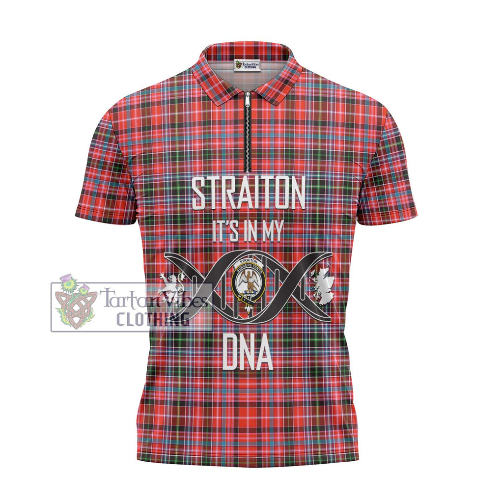 Straiton Tartan Zipper Polo Shirt with Family Crest DNA In Me Style - Tartanvibesclothing Shop