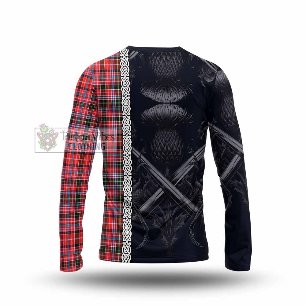 Tartan Vibes Clothing Straiton Tartan Long Sleeve T-Shirt with Family Crest Cross Sword Thistle Celtic Vibes