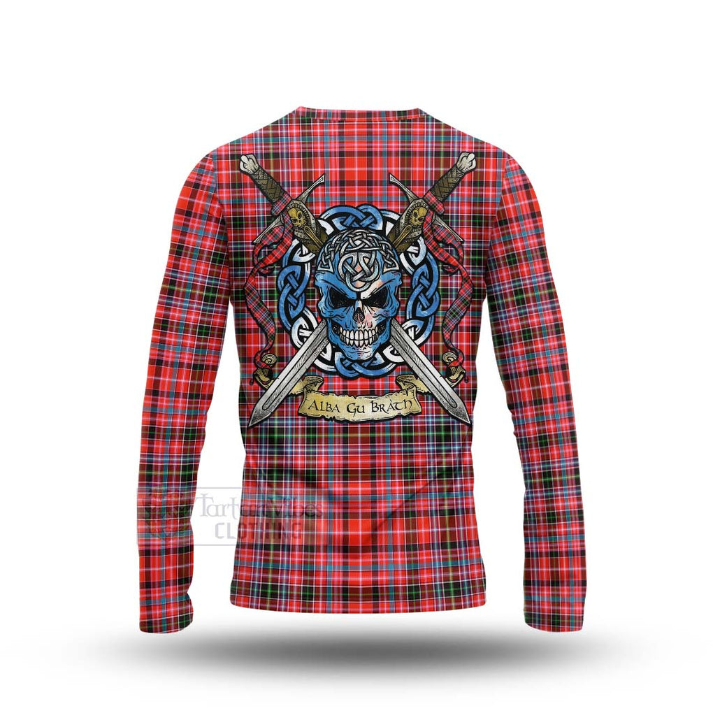 Tartan Vibes Clothing Straiton Tartan Long Sleeve T-Shirt with Family Crest Celtic Skull Style