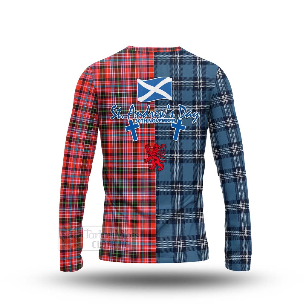 Tartan Vibes Clothing Straiton Tartan Long Sleeve T-Shirt Happy St. Andrew's Day Half Tartan Style