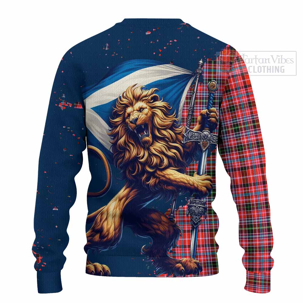 Tartan Vibes Clothing Straiton Tartan Family Crest Knitted Sweater with Scottish Majestic Lion