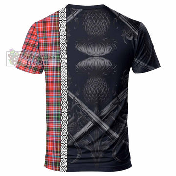 Straiton Tartan T-Shirt with Family Crest Cross Sword Thistle Celtic Vibes