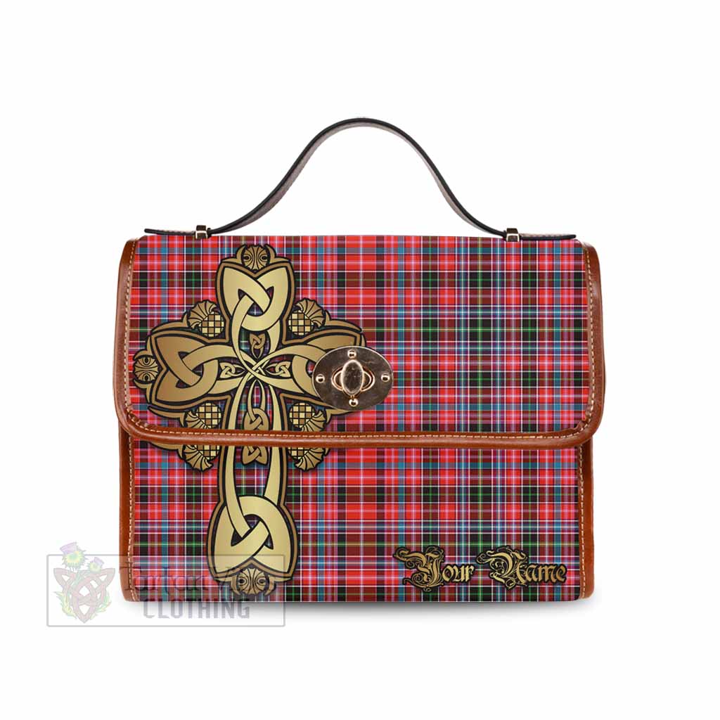 Straiton Tartan Waterproof Canvas Bag Golden Thistle Celtic Cross Style Brown Leather Strap One Size 10.5*20*27cm - Tartan Vibes Clothing