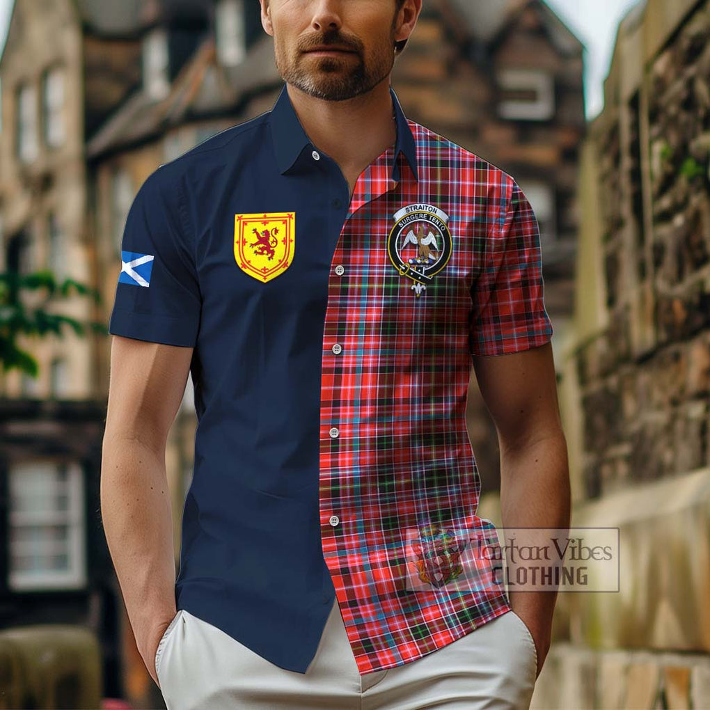 Tartan Vibes Clothing Straiton Tartan Short Sleeve Button Shirt with Scottish Lion Royal Arm Half Style