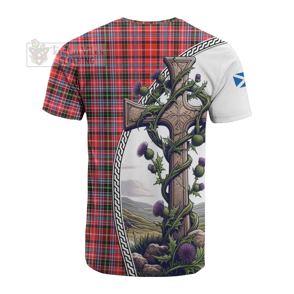 Tartan Vibes Clothing Straiton Tartan Cotton T-shirt with Family Crest and St. Andrew's Cross Accented by Thistle Vines