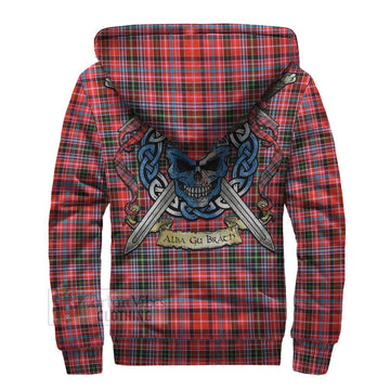 Straiton Tartan Sherpa Hoodie with Family Crest Celtic Skull Style - Tartan Vibes Clothing