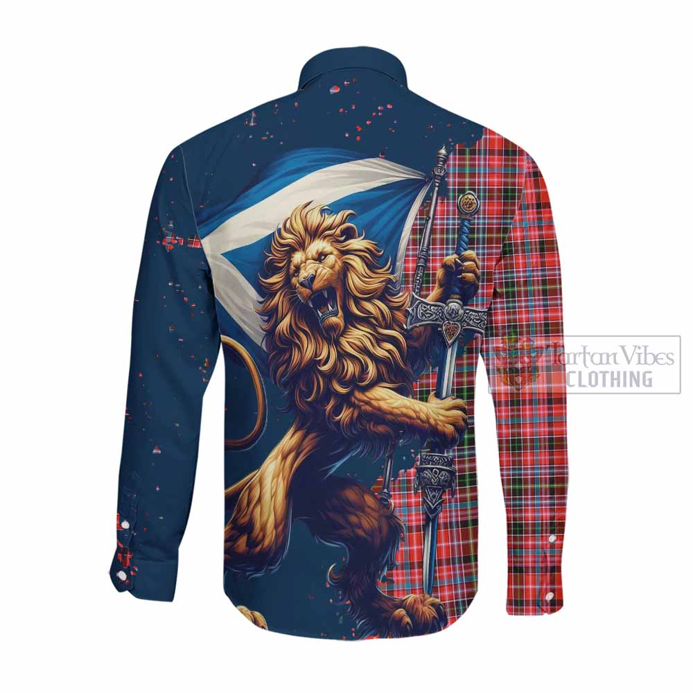 Straiton Tartan Family Crest Long Sleeve Button Shirt with Scottish Majestic Lion Men's Shirt - Tartan Vibes Clothing