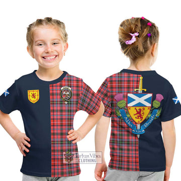 Straiton Tartan Kid T-Shirt Alba with Scottish Lion Royal Arm Half Style - Tartan Vibes Clothing