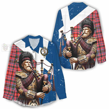 Straiton Tartan Women's Casual Shirt with Family Crest Scottish Bagpiper Vibes