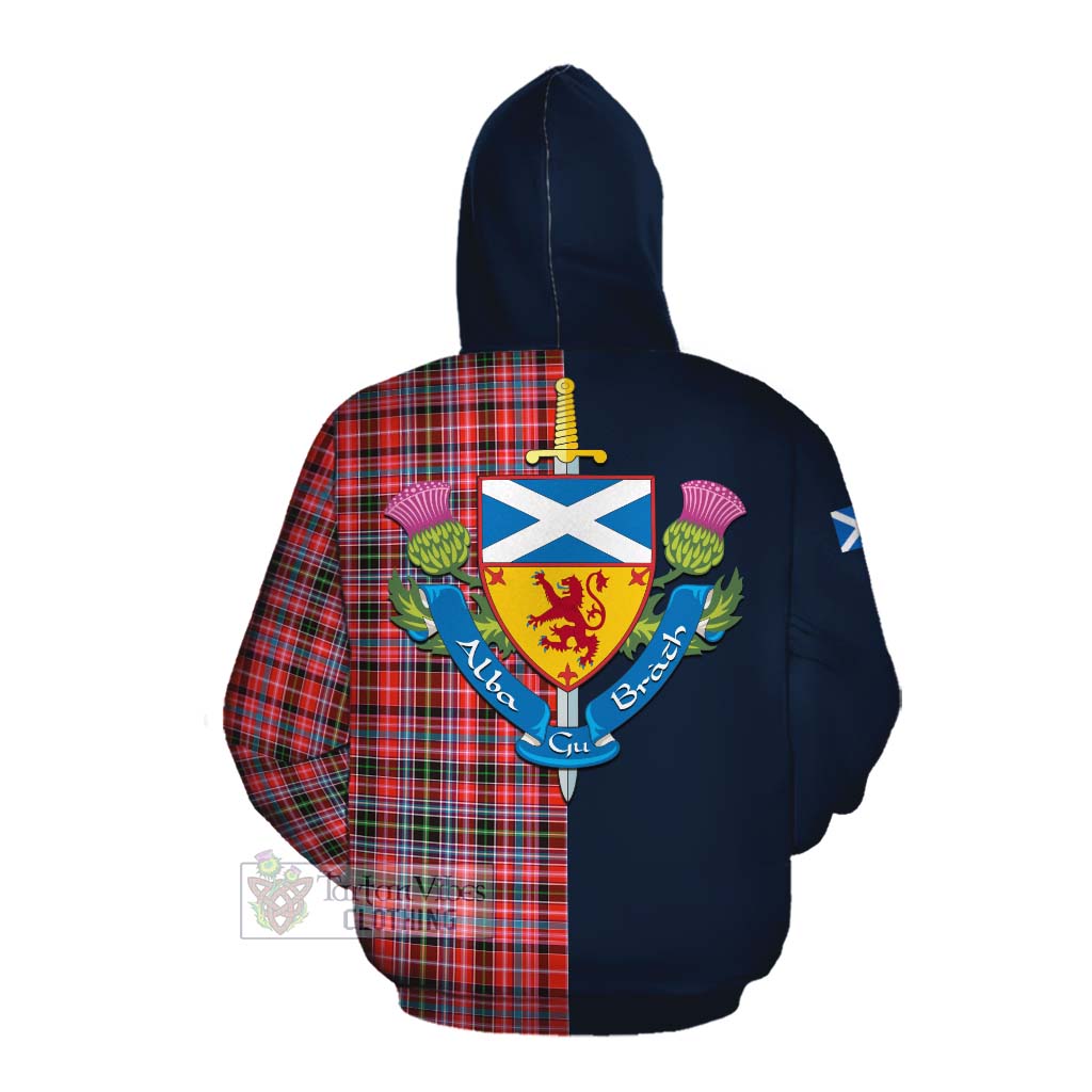 Tartan Vibes Clothing Straiton Tartan Cotton Hoodie Alba with Scottish Lion Royal Arm Half Style