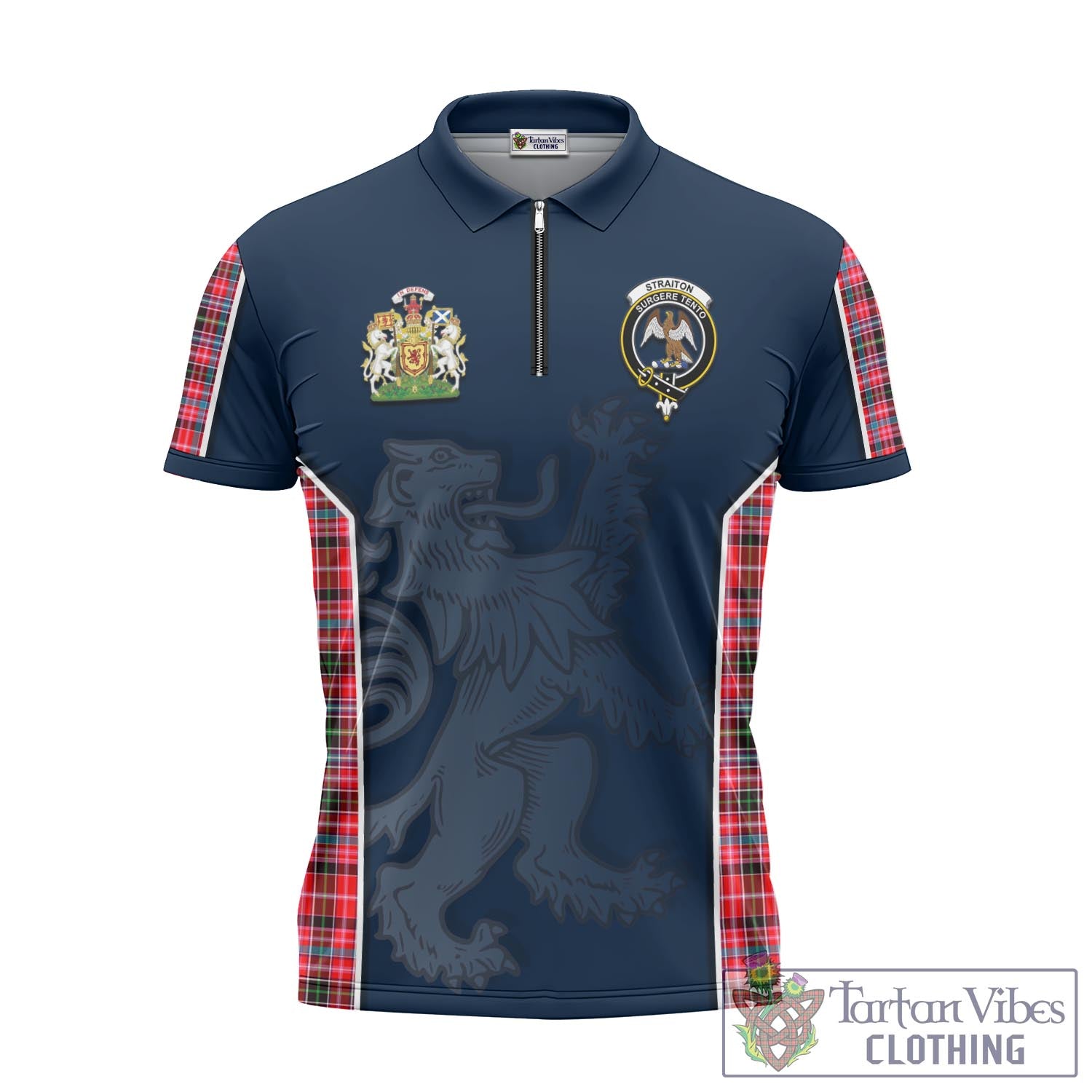 Tartan Vibes Clothing Straiton Tartan Zipper Polo Shirt with Family Crest and Lion Rampant Vibes Sport Style