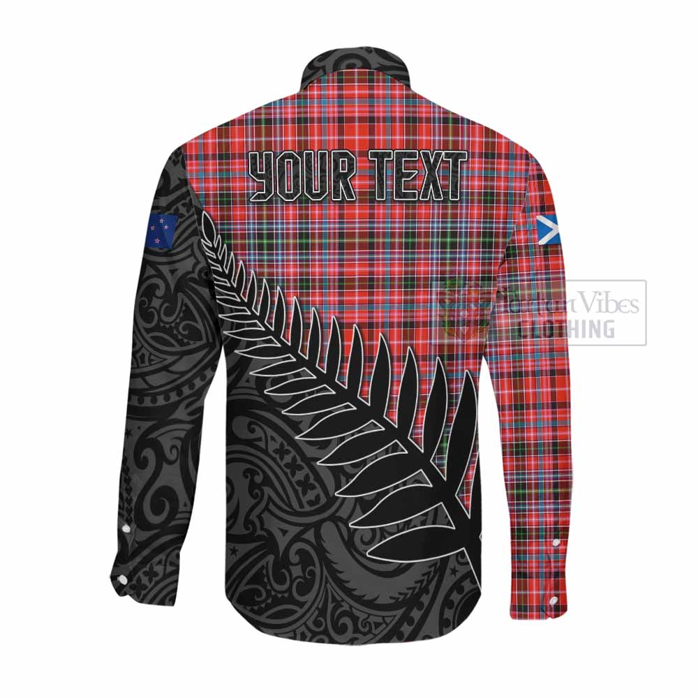 Tartan Vibes Clothing Straiton Crest Tartan Long Sleeve Button Shirt with New Zealand Silver Fern Half Style