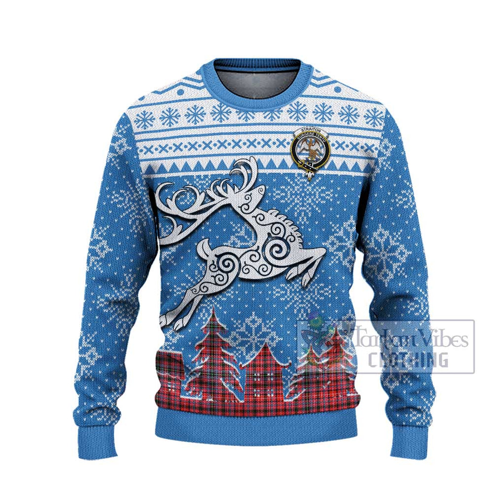 Tartan Vibes Clothing Straiton Clan Christmas Ugly Sweater with Tartan and Celtic Raindeer Style