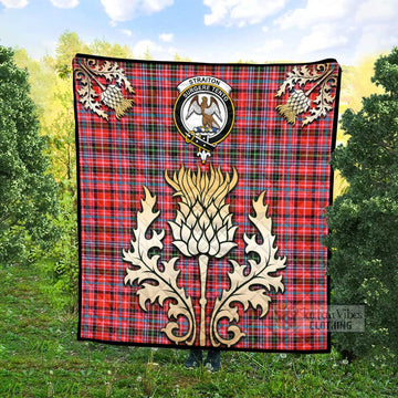 Straiton Tartan Quilt with Family Crest and Golden Thistle Style