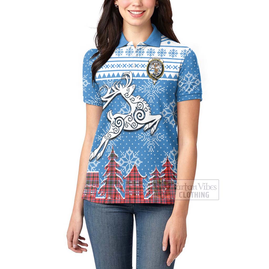 Tartan Vibes Clothing Straiton Clan Christmas Women's Polo Shirt Celtic Reindeer Style