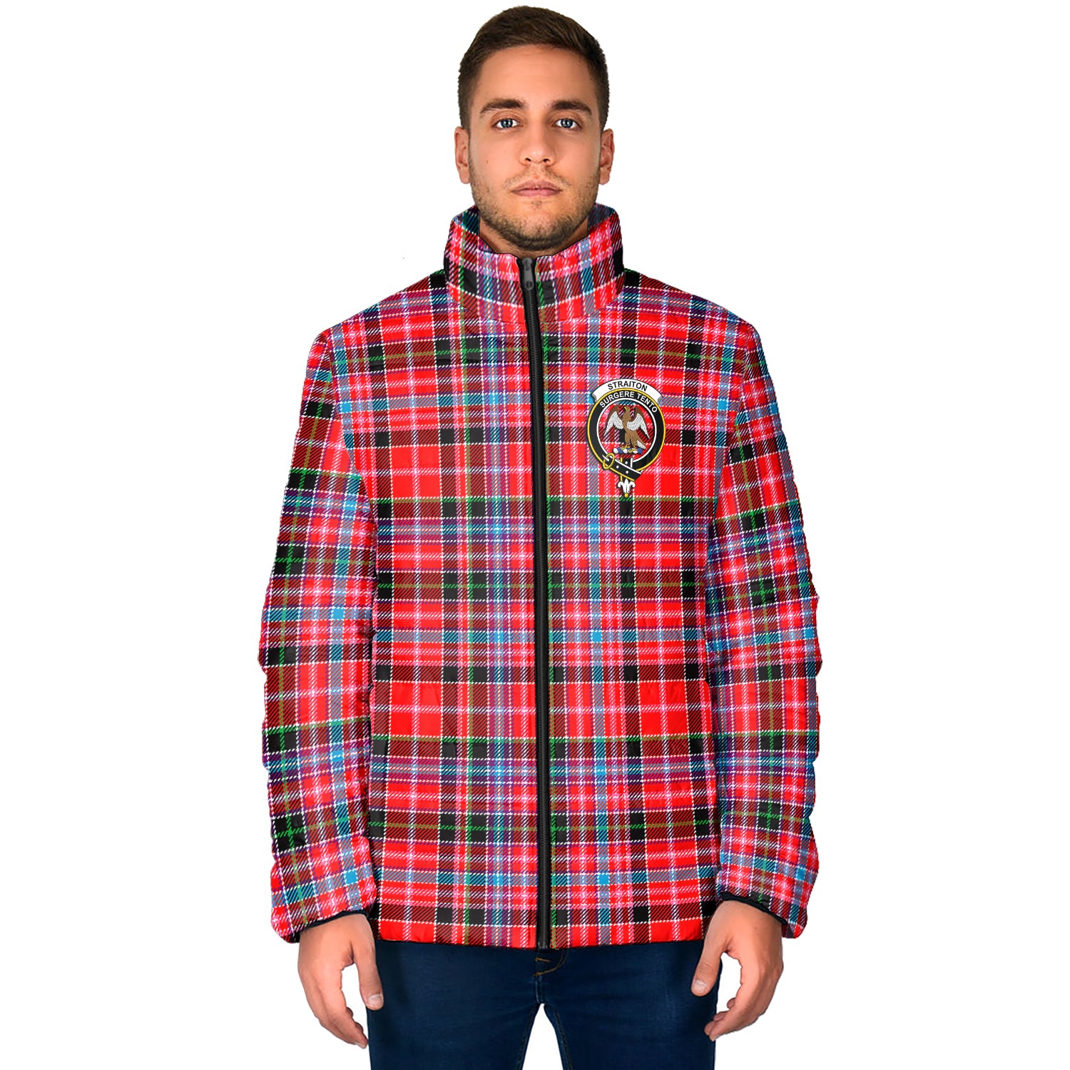 Straiton Tartan Padded Jacket with Family Crest - Tartan Vibes Clothing