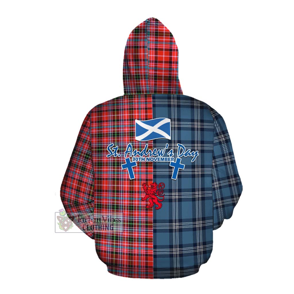 Tartan Vibes Clothing Straiton Tartan Cotton Hoodie Happy St. Andrew's Day Half Tartan Style