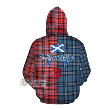 Straiton Tartan Cotton Hoodie Happy St. Andrew's Day Half Tartan Style