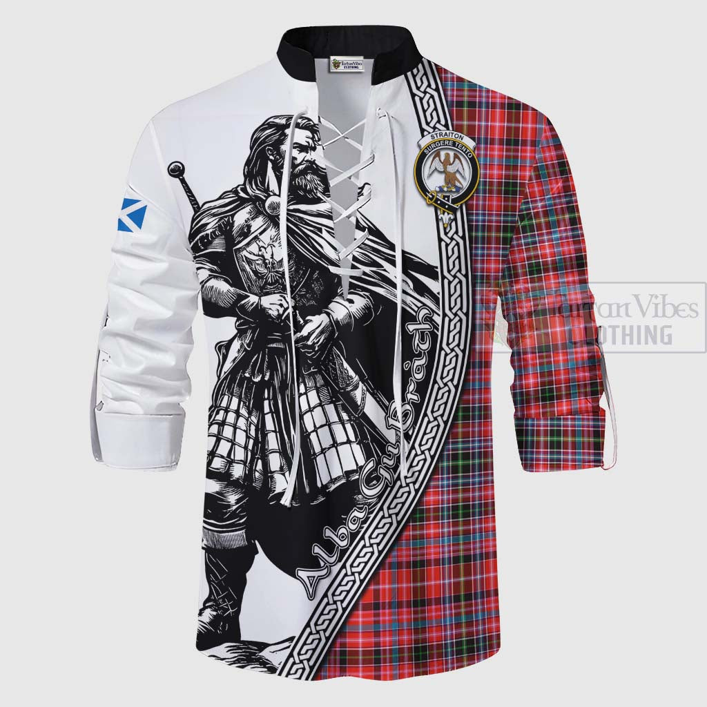 Tartan Vibes Clothing Straiton Tartan Clan Crest Ghillie Kilt Shirt with Highlander Warrior Celtic Style