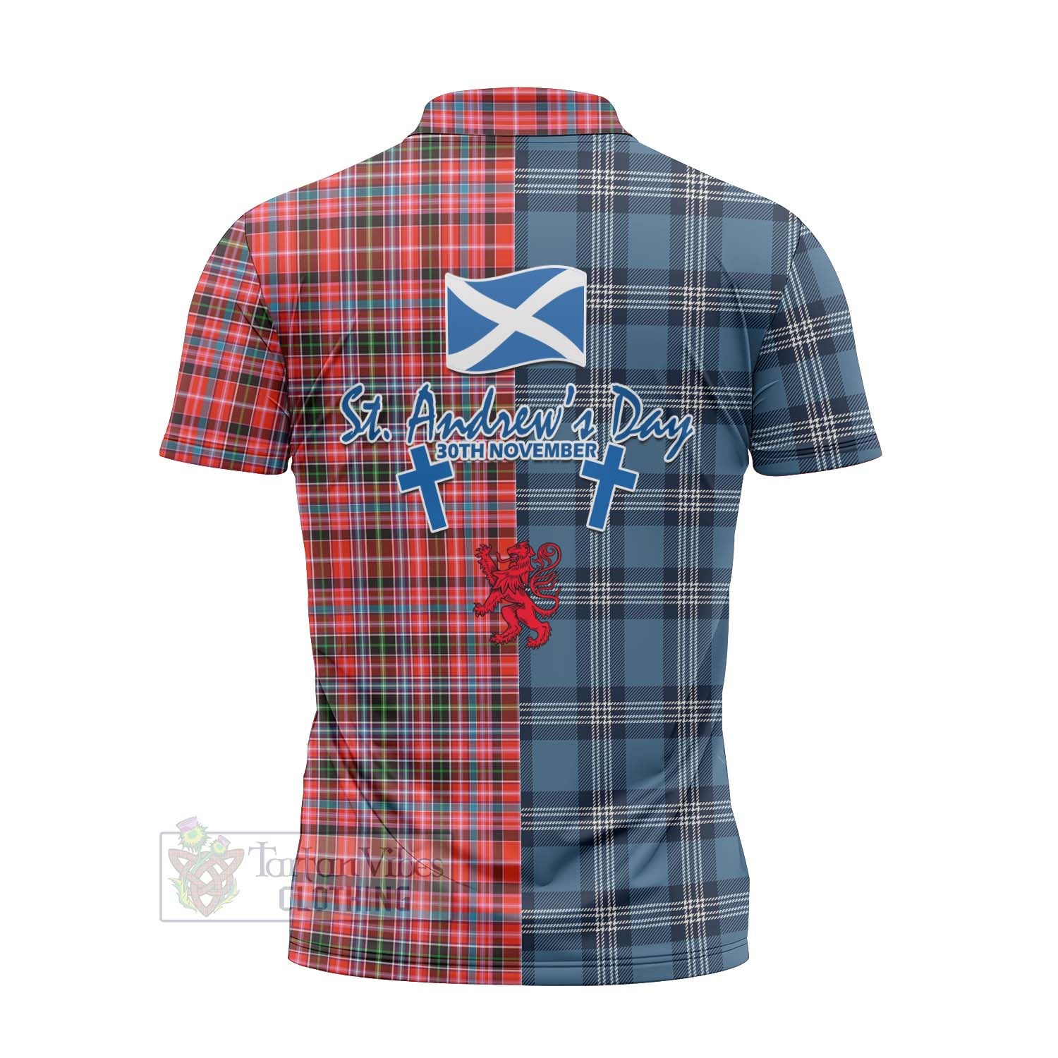 Tartan Vibes Clothing Straiton Tartan Zipper Polo Shirt Happy St. Andrew's Day Half Tartan Style