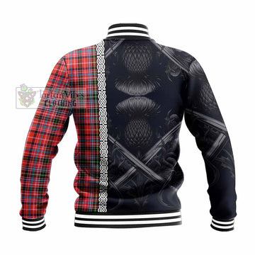 Straiton Tartan Baseball Jacket with Family Crest Cross Sword Thistle Celtic Vibes - Tartan Vibes Clothing