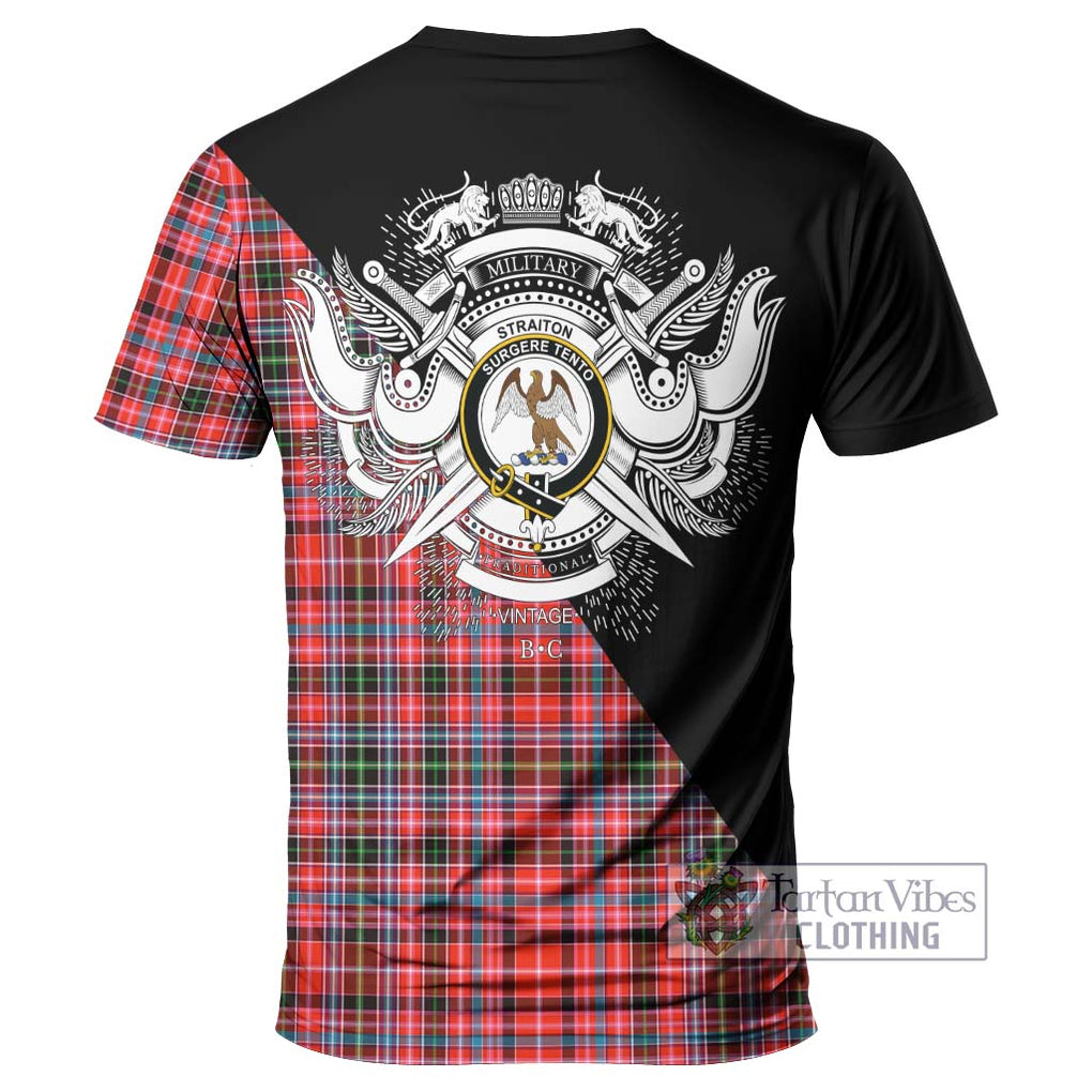 Straiton Tartan T-Shirt with Family Crest and Military Logo Style - Tartanvibesclothing Shop