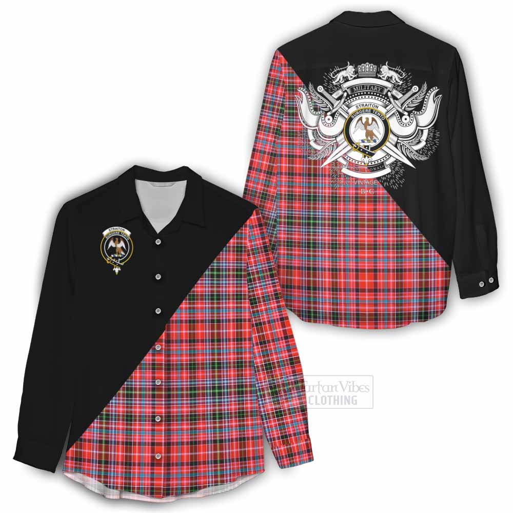 Tartan Vibes Clothing Straiton Tartan Women's Casual Shirt with Family Crest and Military Logo Style