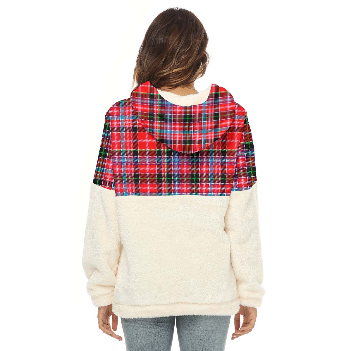 Straiton Tartan Women's Borg Fleece Hoodie With Half Zip with Family Crest - Tartan Vibes Clothing