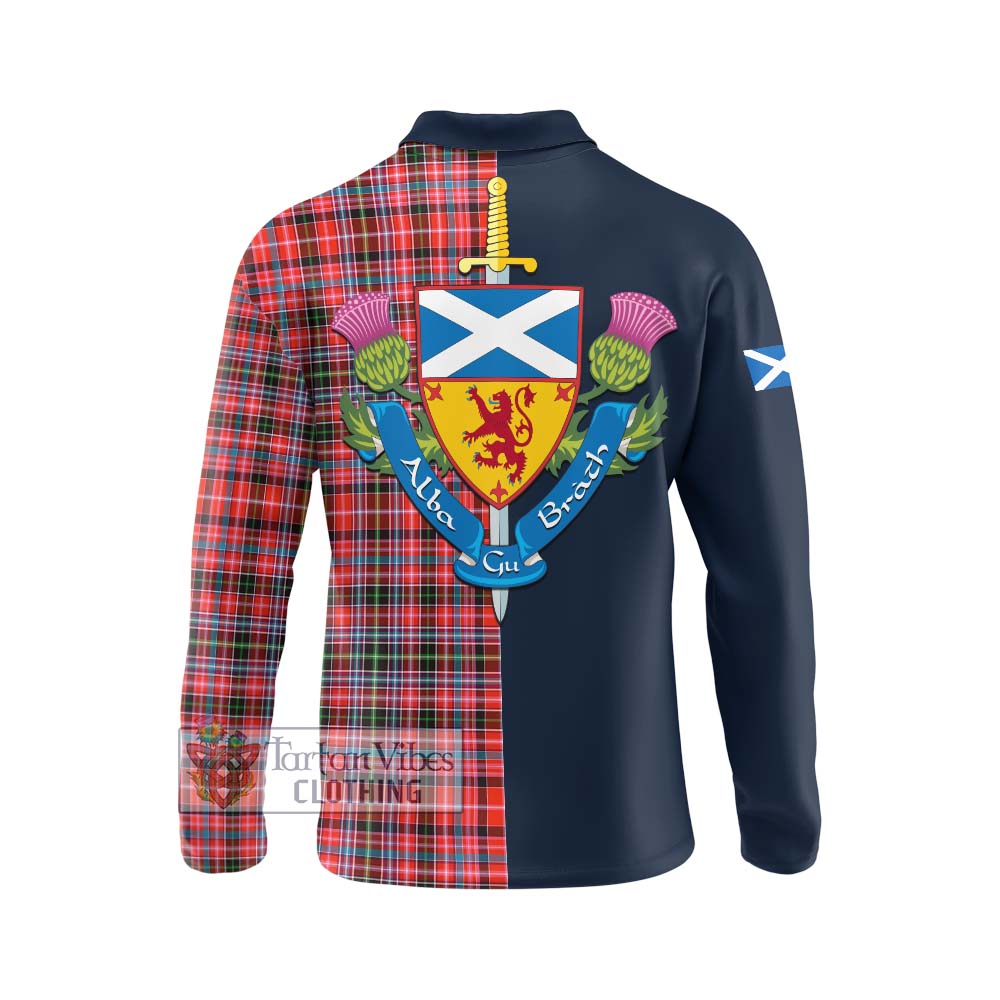 Tartan Vibes Clothing Straiton Tartan Long Sleeve Polo Shirt with Scottish Lion Royal Arm Half Style