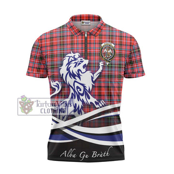 Straiton Tartan Zipper Polo Shirt with Alba Gu Brath Regal Lion Emblem